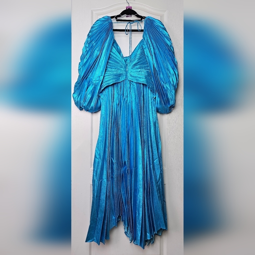 Acler Turquoise Blue Pleated Maxi Dress - Picture 7 of 15